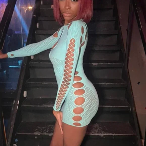 aqua teal sheer postergirl inspired dress - Picture 2 of 2